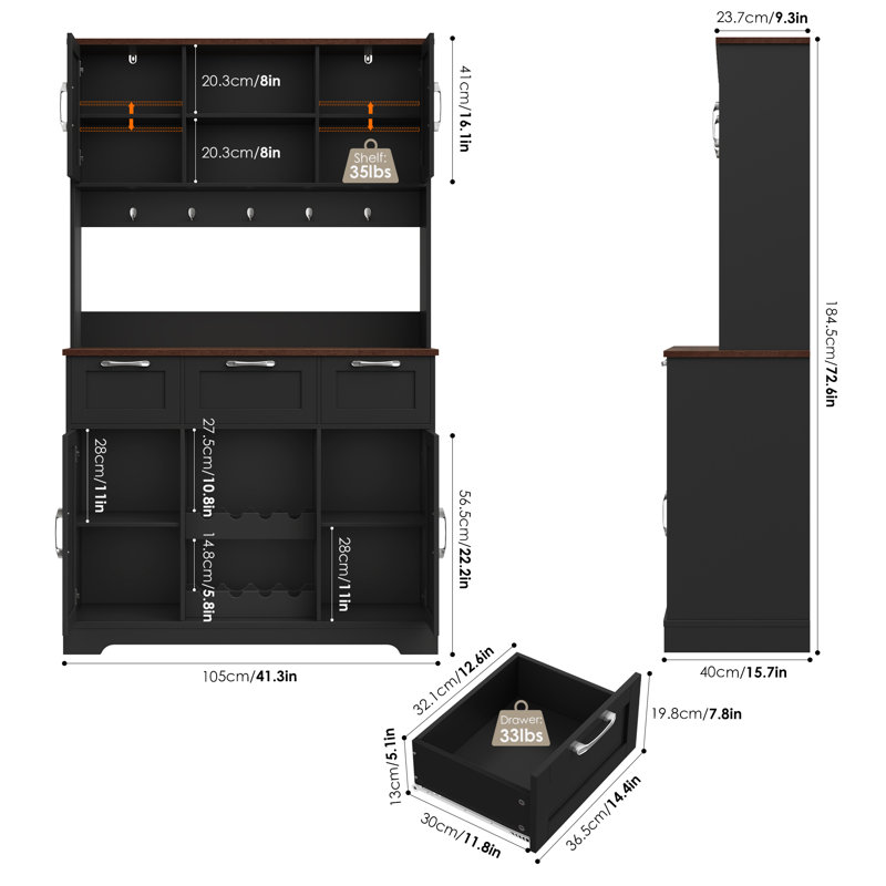 CLOSE -OUT Armoire garde-manger de ferme H 73 po Asharani, Noir