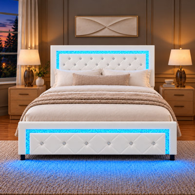 Alber Upholstered Platform Bed Frame with LED Lights,with Diamond Tufted No Box Spring Needed