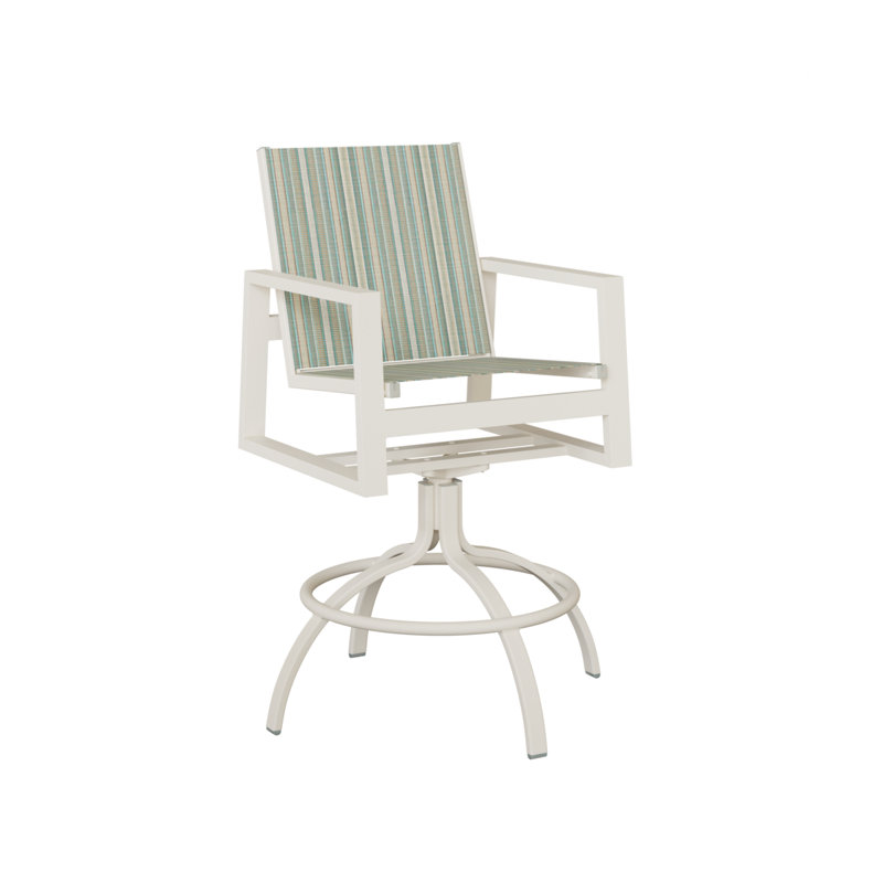 Berlin Gardens Vida Slings Swivel Bar Chair, Matte White, Windsor Stripe Spa