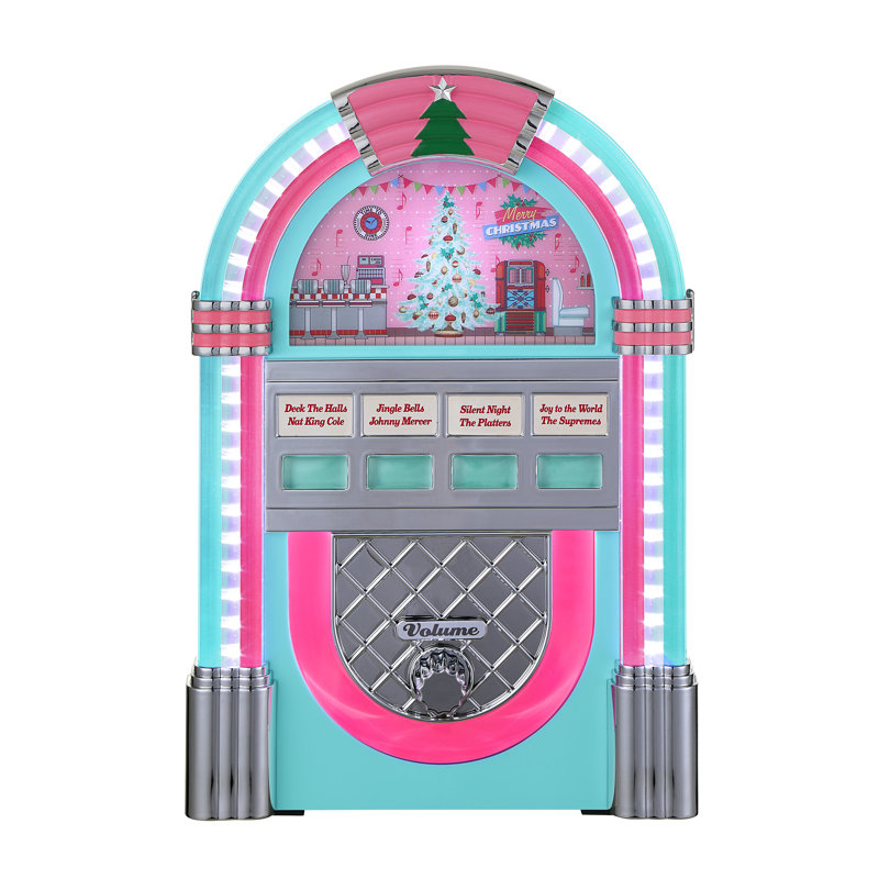 9" Retro Jukebox, Teal/Pink/Gray