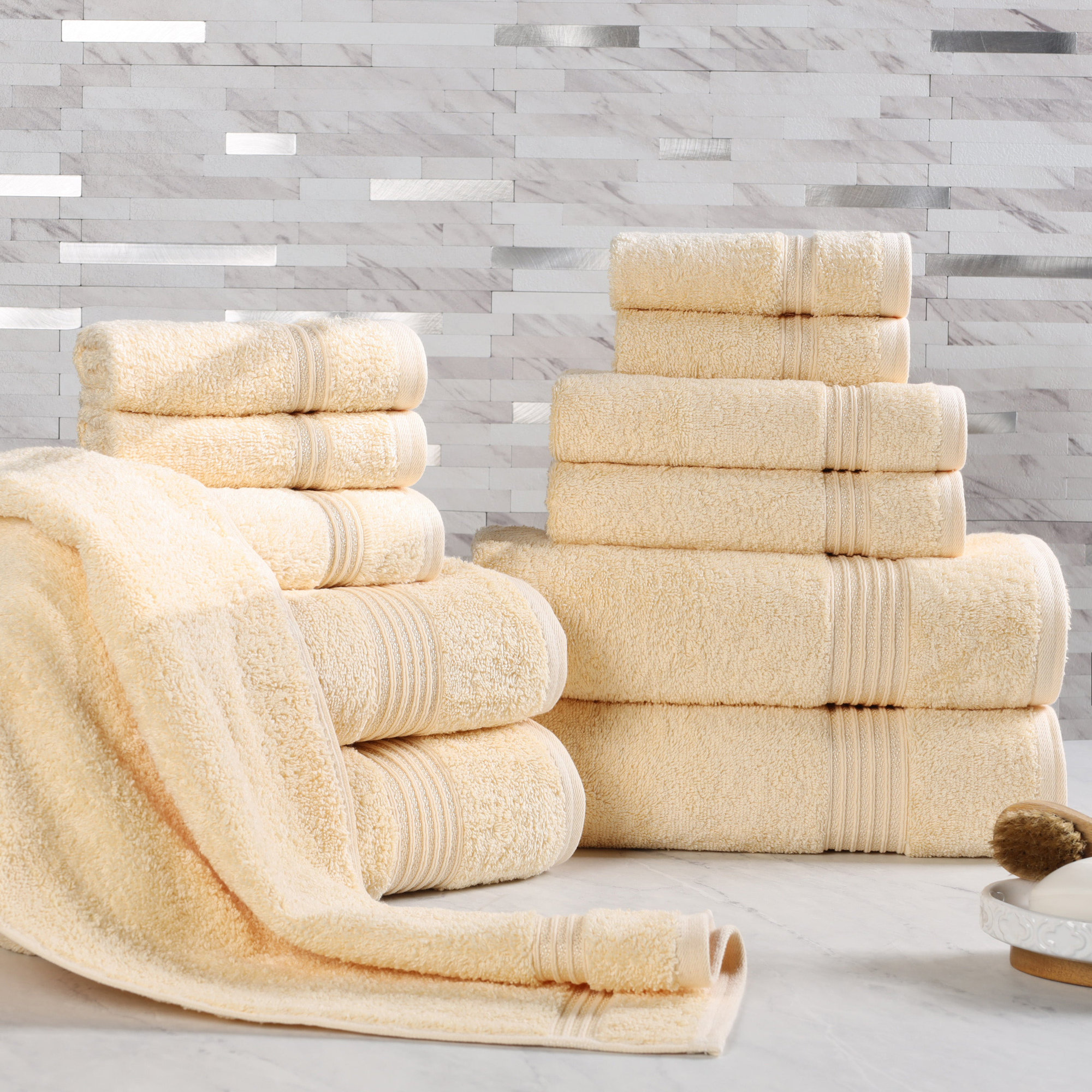 Guadlupe Heritage Certified Certified Egyptian Cotton Plush 12 Piece Bathroom Towel Set, Canary