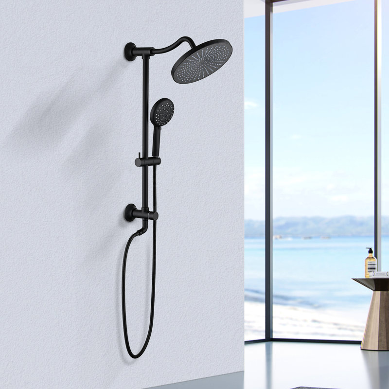 Matte Black Dual Shower Head Spa - 5-setting Handheld Wall Mounted 1.8 Gpm Adjustable Spray Pattern Resists Corrosion & Scratches Diverter Valve System With Flow Rate Scratch