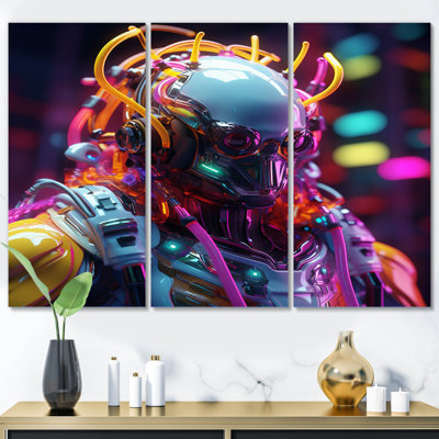 Sci-Fi Retro Futuristic Robot In Neon V - Robot, reproduction d'art sur toile