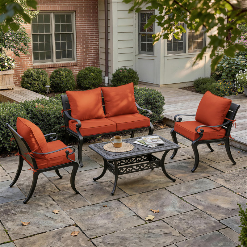 Housse de coussin de siège d'extérieur pour patio avec fond antidérapant, 4, L 22 po x P 22 po, Orange
