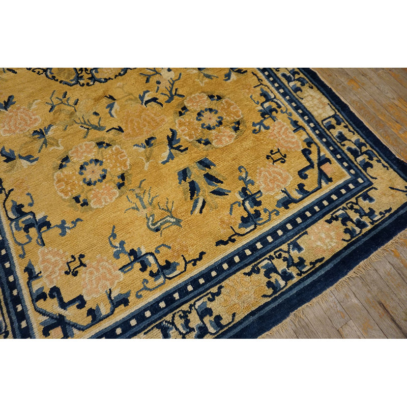 Early 19th Century Floral Antique Yellow Chinese Ningxia Rug
