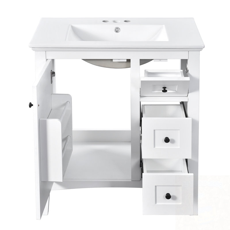 Meuble-lavabo avec lavabo, tablette de porte et 3 tiroirs, White