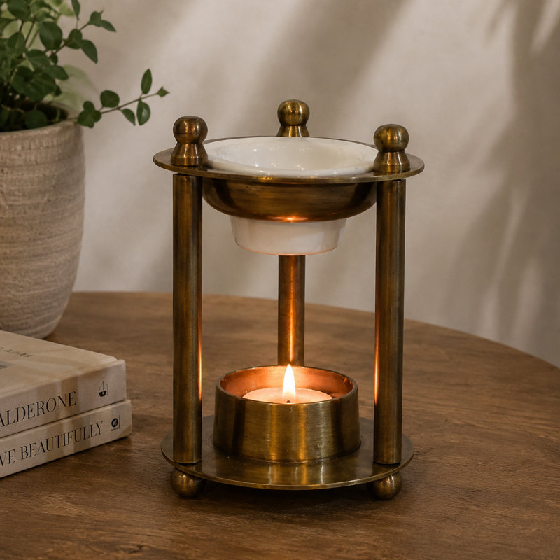 11.5cm Brass Tabletop Tealight Holder with Candle Included