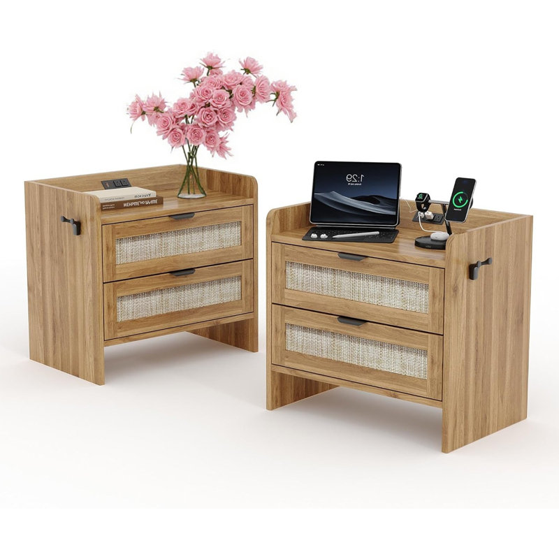 59.9cm W Manufactured Wood Bedside Table, Brown