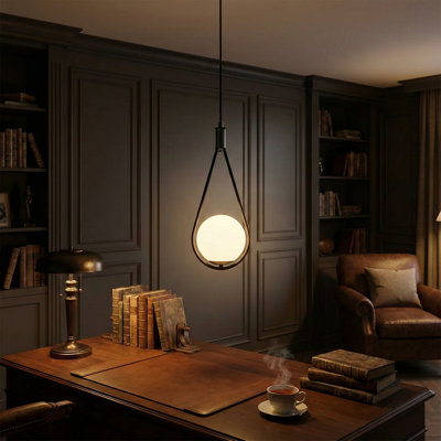 Single Globe Pendant with Teardrop Metal Frame