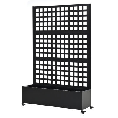 Metal Raised Garden Bed with Wheels and Trellis,73"x47"x16" Planter Box for Climbing Plants, Vegetables & Vines, Features Privacy Screen and Drainage Holes