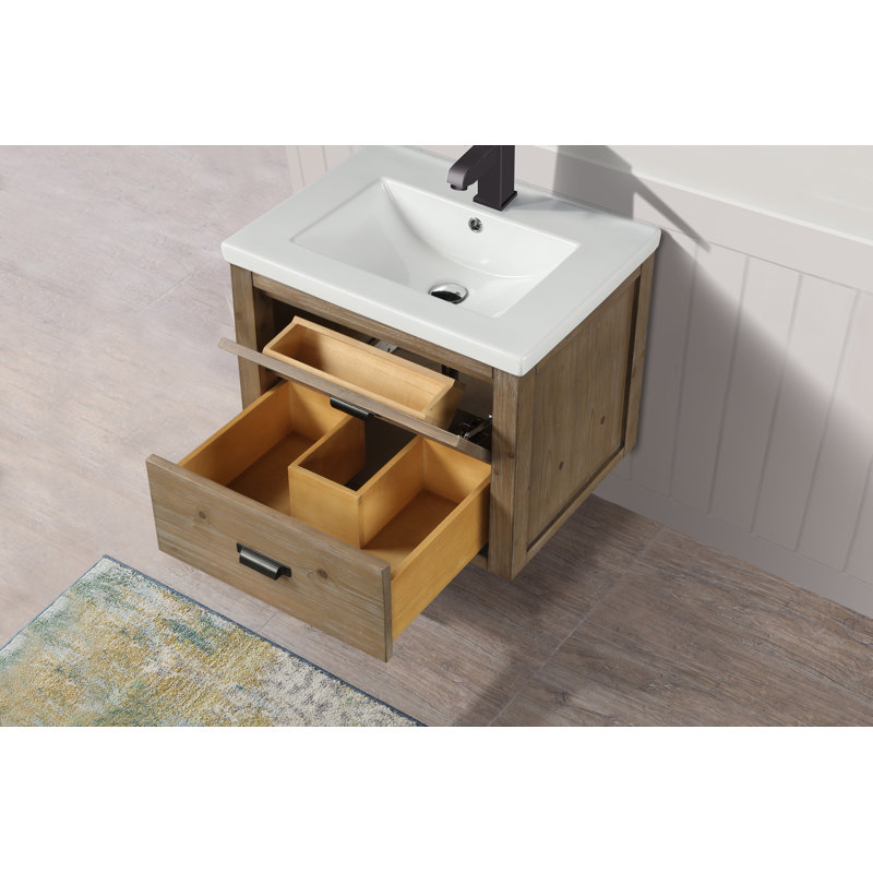 Kane 24" Weathered Fir Floating Bathroom Vanity with Ceramic Sink