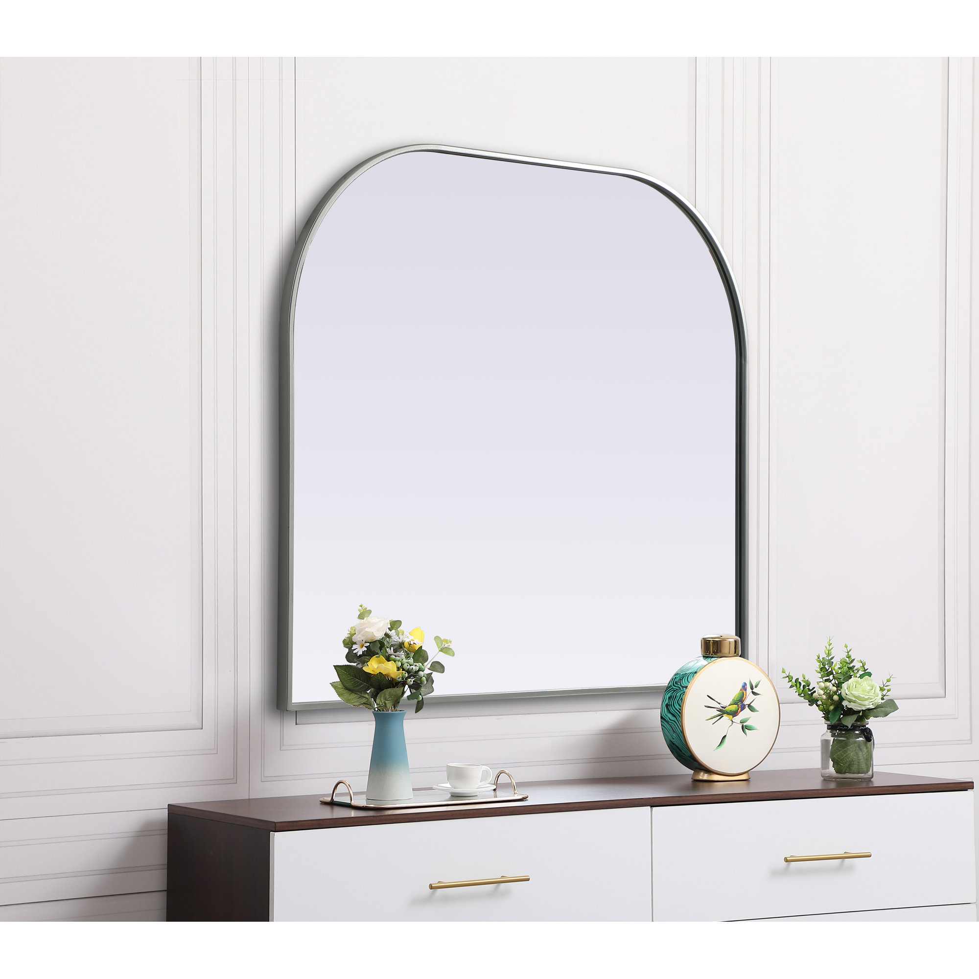 Sabine Metal Wide Arch Wall Mirror, Silver, 34" x 40"