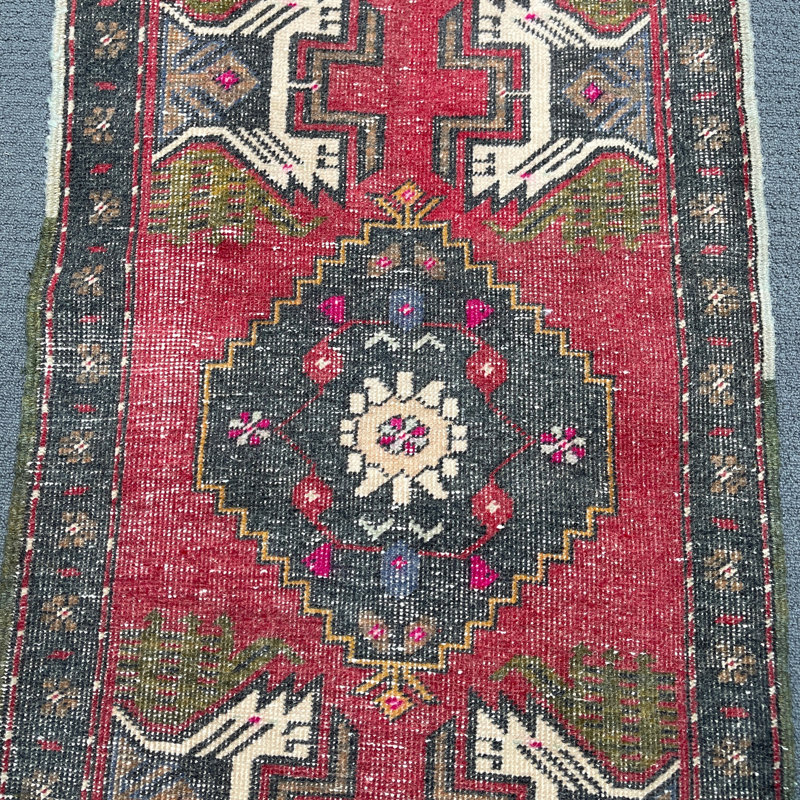 20.9x38.2 Inch Vintage Patchwork Rug, Small Red Rug