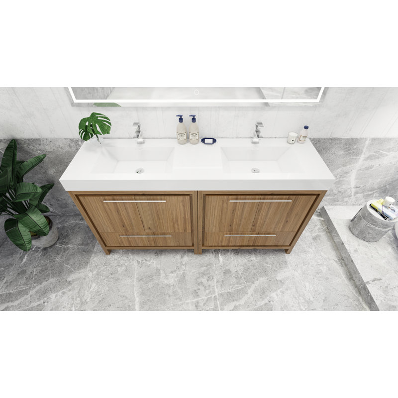 Ensemble de meuble-lavabo double 72 po Somerby, Chrome, Chêne naturel