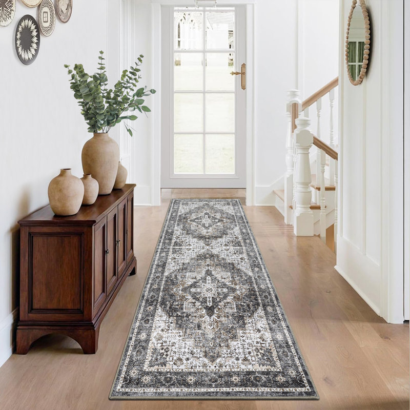 Machine Washable Vintage Rug Non Slip Rug Retro Floor Cover Foldable Carpet for Living Room Bedroom Playroom Dorm Home Office