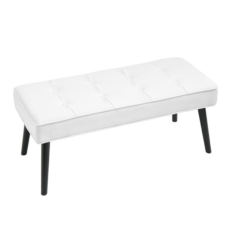 40'' Wide Modern Upholstered Tufted Entryway Bench, 17.7" H x 40" W x 16.1" D, White Faux Leather