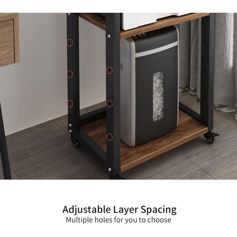 Black 3-Tier Adjustable Printer Stand with Storage Shelves