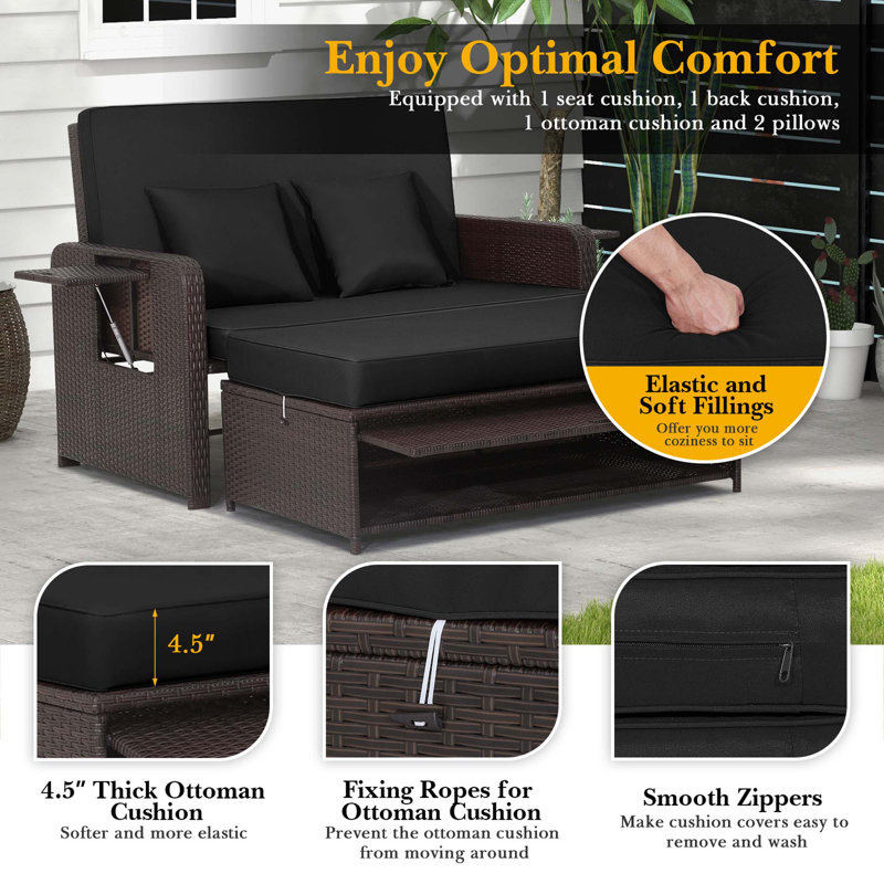 Arianit 65'' Wide Straight Steel Loveseat with Cushions, Black