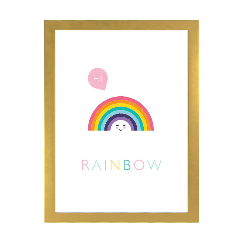 Rainbow - impression d'art graphique, H 32 po x l 24 po x P 1 po, Blanc, Papier encadré doré