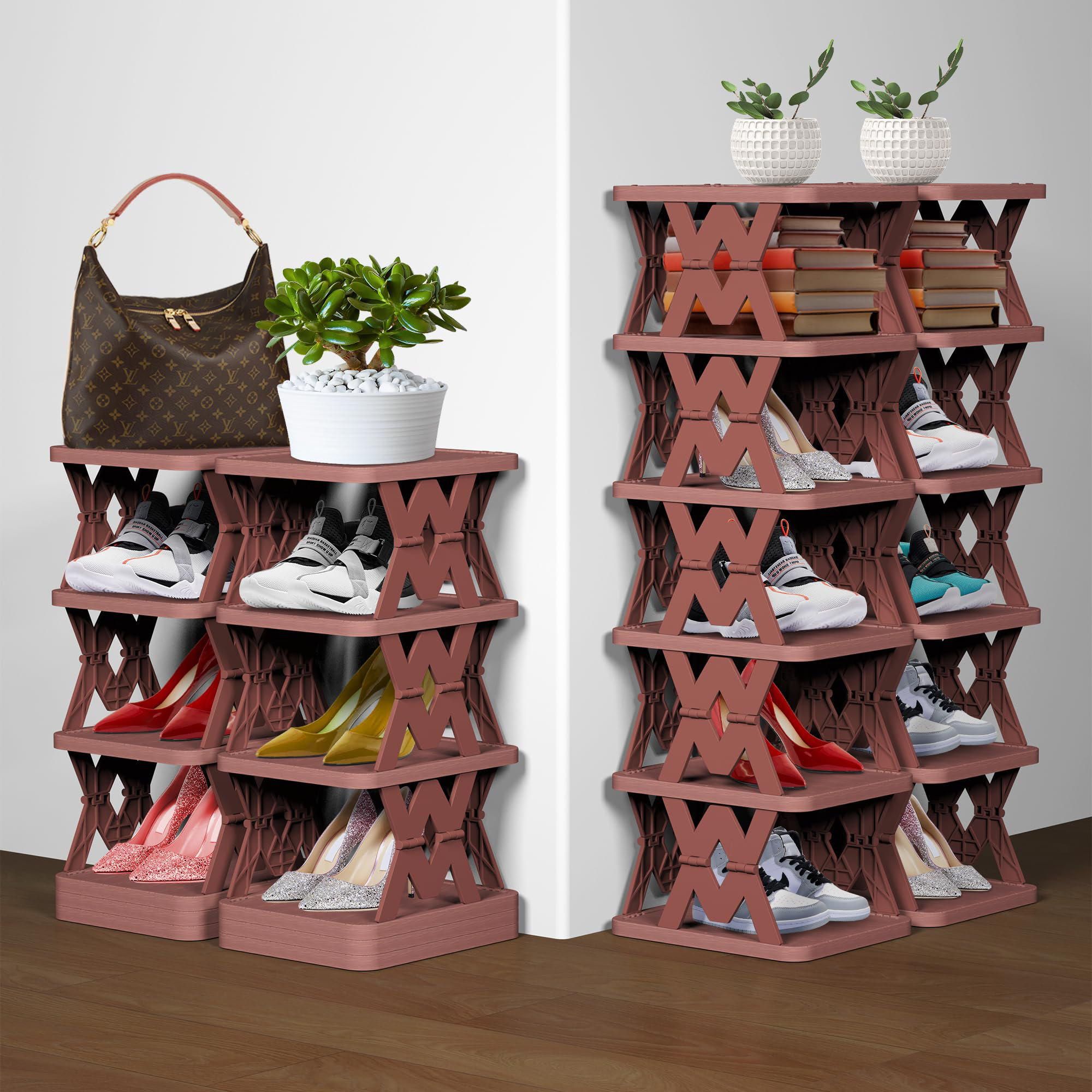 Latitude Run® Shoe Rack, 6 Tier Shoe Shelf Fake Wood Pattern, Narrow ...