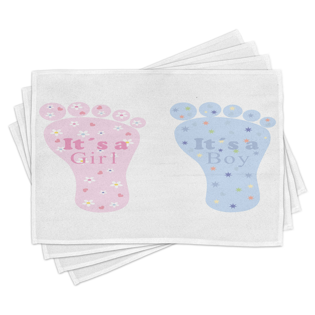 Platzdeckchen 4er Set, Footprints Blooms, Blassblau Rosa