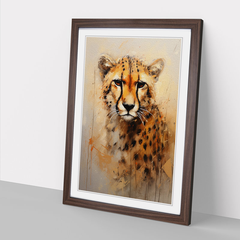 Cheetah Contemporary - Single Picture Frame Print on Wood, Walnut Framed, 46cm H x 34cm W x 2cm D