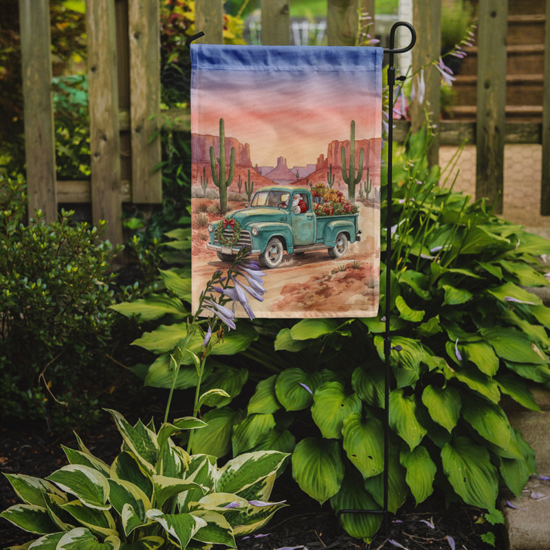 Père Noël livrant des cadeaux dans un vieux ramassage, drapeau de jardin de Noël, Taille du jardin