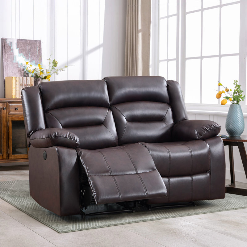 Brenaya 61.4" Modern and Breathable Vegan Leather Power Reclining Loveseat Sofa, Brown Faux Leather