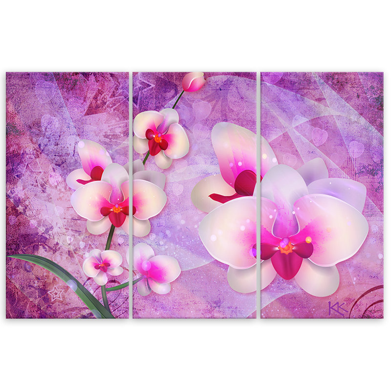 Orchid Blossom - 3 Piece No Frame Print on Canvas, 80cm H x 120cm W