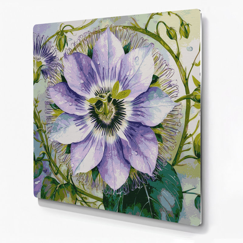 Art mural en métal Botanical Passion Flower, H 144 po x l 144 po x P 0,05 po