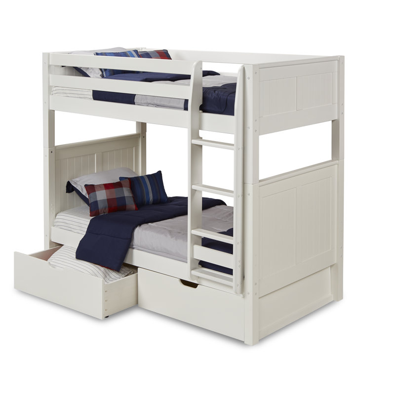 Lit superposé simple au-dessus de simple en bois massif Friedemar, Blanc