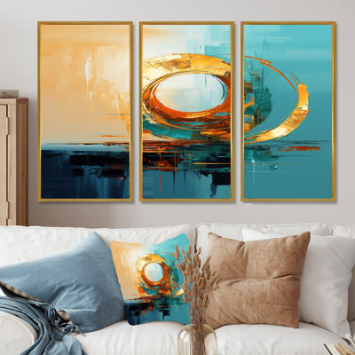 Golden Horizon - ensemble d'art mural abstrait