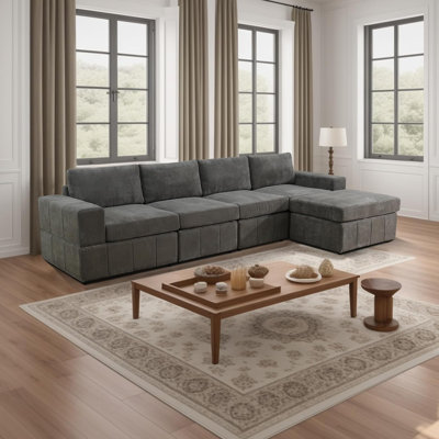 130" Wide Microfiber Sofa With Ottoman
