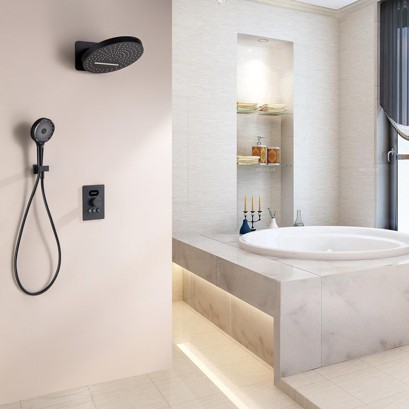 Système de douche complet avec valve brute, Noir mat