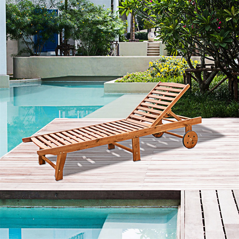 Outdoor Folding Chaise Lounge Chair With Wheels