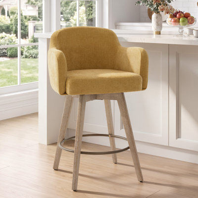 Chenille Upholstered Swivel Bar Stools with Arm