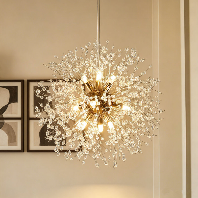 Lustre sphérique spoutnik à 8 lumières Wallin, 19.6" H x 19.6" W x 19.6" D, Doré