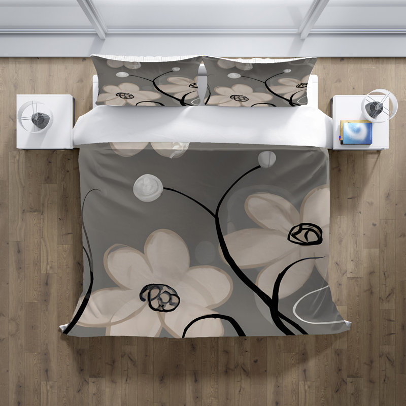 Polyester Floral Duvet Cover, King Duvet Cover + 2 King Shams