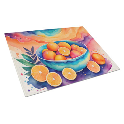 Grande planche à découper en verre coloré avec oranges