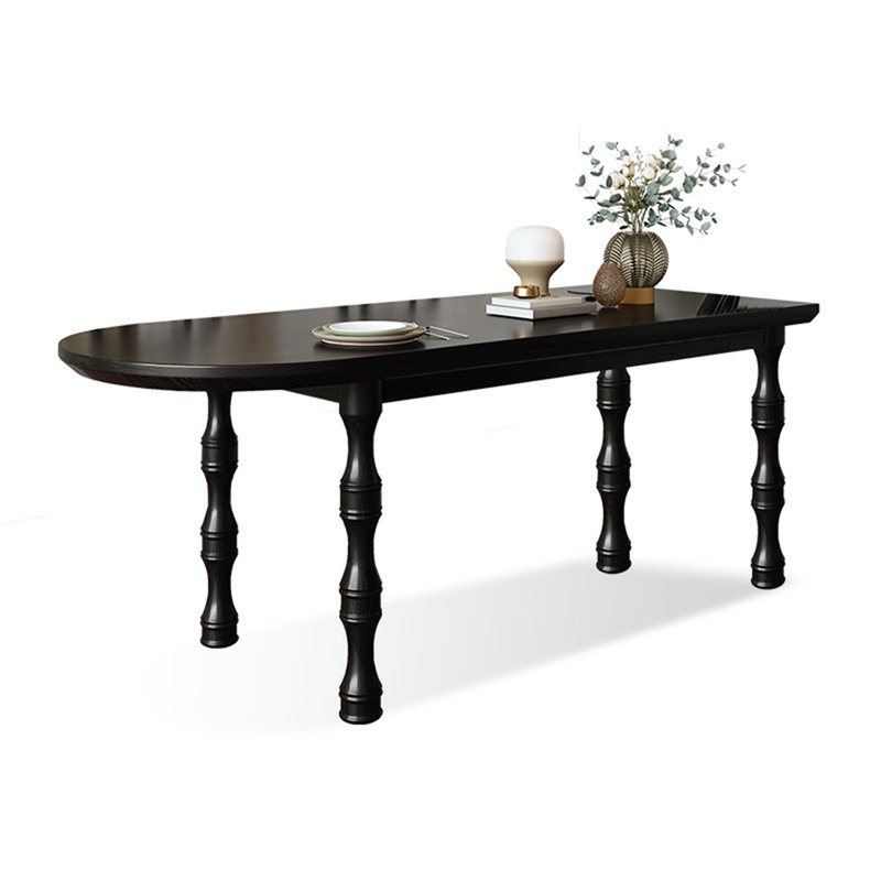 Black Half-circle Solid Wood Dining Table, 29.5”H x 70.9”L x 31.5”W