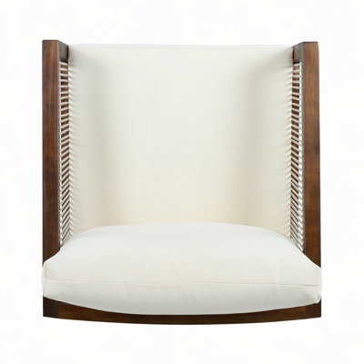Chaises club d'extérieur (ensemble de 2), structure en bois d'acacia avec dossier en corde, coussins beiges hydrofuges pour patio / cour arrière / terrasse