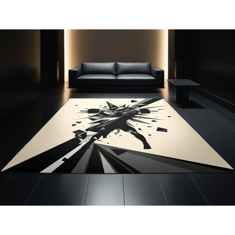 Machine Washable Paxton Weightlifting Clean Jerk Modern & Contemporary Geometric Rug in Beige – Black Binding, 4x6