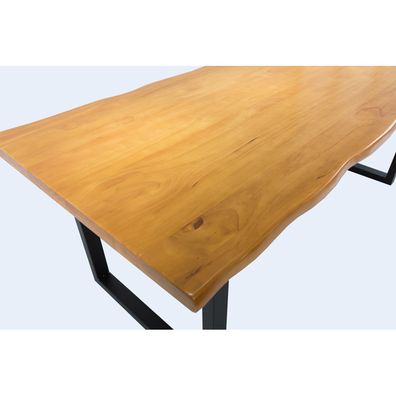 Ollie Pine Rectangular Wood Top Dining Table with Steel Base, 75 x 180 x 80 cm, Yellow Birch