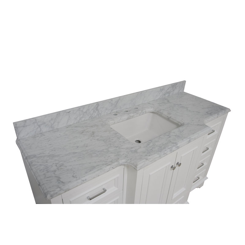 Loughlam 60'' Single Bathroom Vanity with Top, White, Carrara Marble