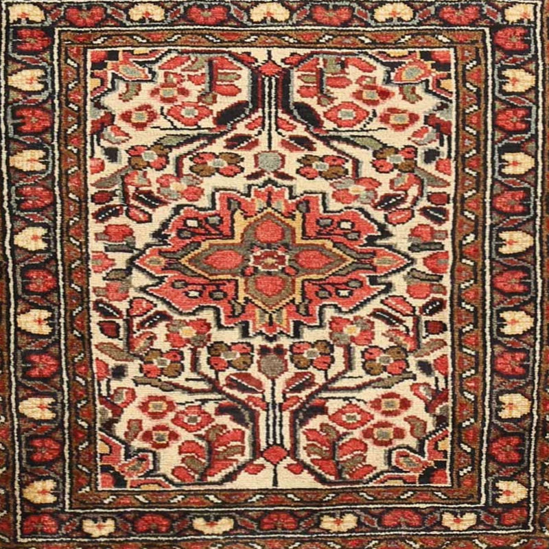 Tapis traditionnel rouge / beige, Carré 3 pi