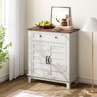 Buffet brun et blanc, rangement pour bar à café avec tablettes et portes réglables pour le salon, la cuisine ou la salle à manger