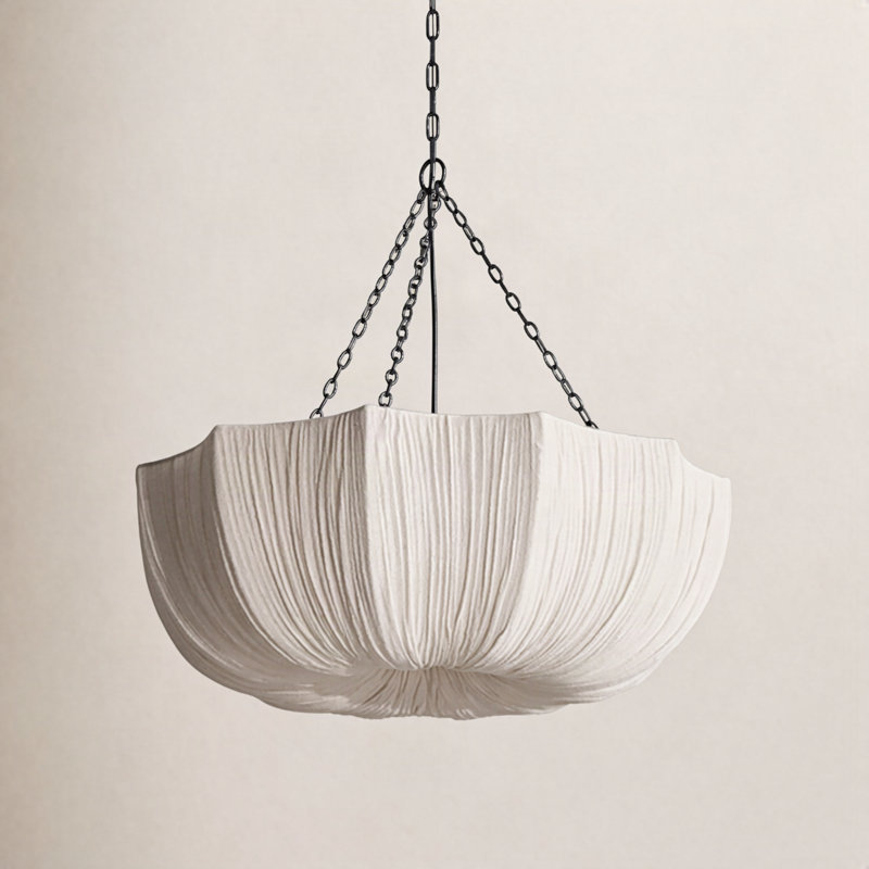 Rio 1 - Light Linen Bowl Shade Pendant, 11.02" H x 31.49" W x 31.49" D