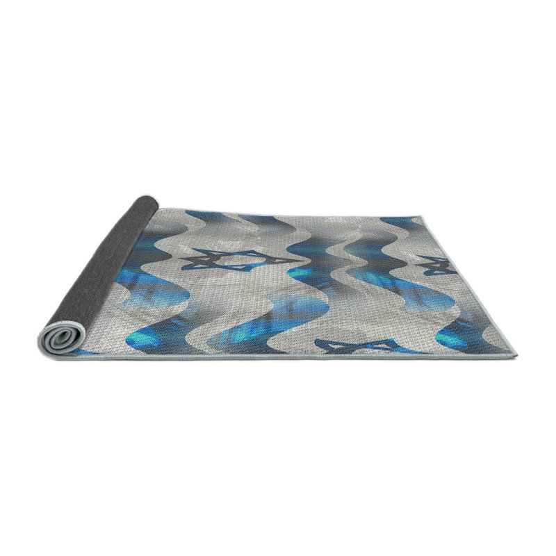Tapis gris/bleu à motifs, Carré 5 pi