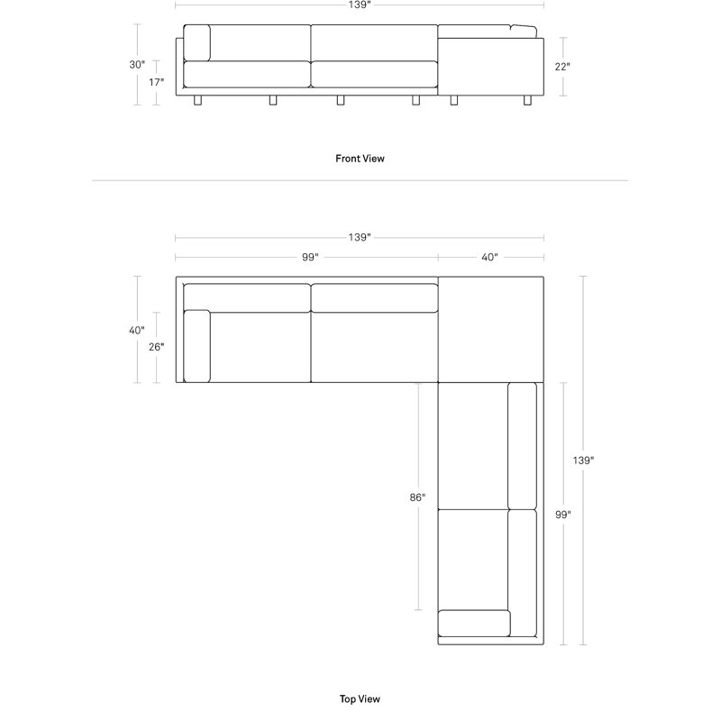 Canapé modulaire réversible de 139 po de largeur Sunday