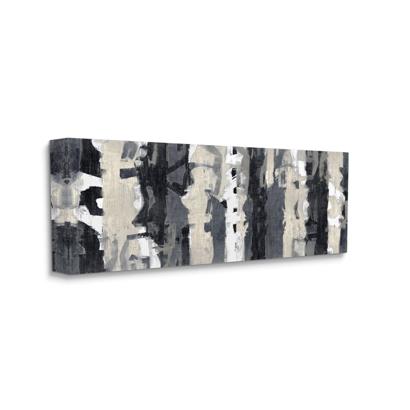 «Modern Busy Abstraction Grey Beige Black Messy Stripes» par Max Hansen - Peinture, Toile tendue, H 20 po x l 48 po